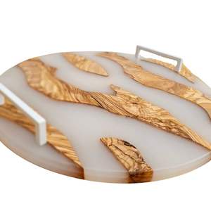 Table à manger de luxe en bois et résine, décoration d'intérieur, plateau rond léger avec poignée pour la cuisine, cadeau pour le Ramadan, Diwali, design moderne - Product Image 1