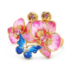 Bague en argent sterling émaillé Jeulia Butterfly Loves Flower Phalaenopsis Orchid, cadeau - Product Image 1