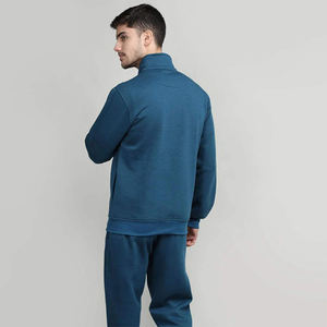 Custom <b>Winter</b> Teal & Black 100% Cotton Track Suit Set Full-Zip <b>Jacket</b> & Jogger Pants Two-Piece Casual Sportswear for Men - Product Image 3