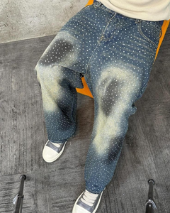 Pantalones vaqueros deshilachados destruidos de gran tamaño para mujer, pantalones vaqueros Cargo de pierna ancha, pantalones vaqueros holgados con costuras de Hip Hop para mujer - Product Image 4