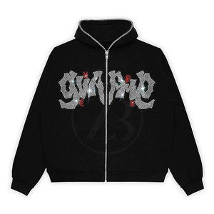 Venta al por mayor de calidad superior 100% algodón con diamantes de imitación Sudadera con capucha para los hombres patrón sólido estilo casual cuello con capucha para el invierno - Product Image 1