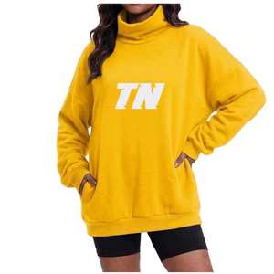 Sweat-shirt décontracté pour femme à col montant avec lettres brodées sur le devant, logo couleur personnalisé, en tissu polaire de coton - Product Image 2