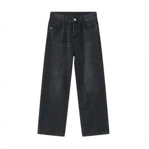 Jeans élastiques de rue pour hommes, pantalon cargo en denim, délavé, couleur unie, multi-poches, décontracté, taille mi-haute, lourd, jambe large, quotidien - Product Image 1
