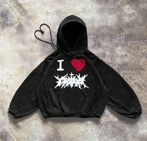 Sudadera con capucha de peso pesado de algodón puro 100% personalizada, estampado de letras de diseñador, lavado sucio, estilo callejero Retro, diseño de hojaldre, estilo de hombre - Product Image 4