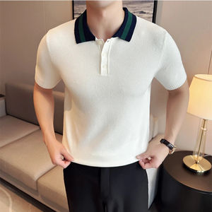 Camiseta de Verano para Hombre, Talla Grande, de Algodón y Fibra de Bambú de Alta Calidad, Tejida, de Manga Corta, Transpirable y de Secado Rápido, con Contraste de Color - Product Image 5