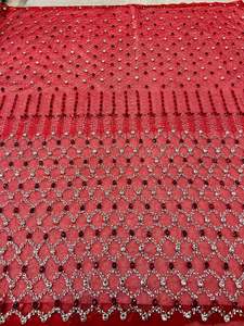 100% Polyester Luxury Beaded <b>Fabric</b> Handmade Indian Supplier Woven Mesh Embroidered Anti-Static Wedding Dress Zircon Best Price - Product Image 2