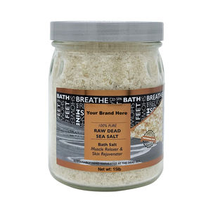 Sels de bain thérapeutiques personnalisables de 15lb, senteurs synthétiques naturelles de la mer morte riches en minéraux de marque privée pour un usage corporel relaxant - Product Image 1
