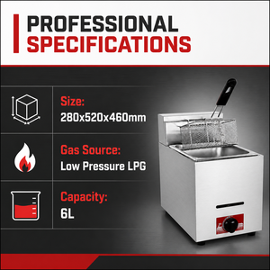 Commercial Gas Deep Fryer 6L Single Tank Countertop Stainless Steel for Restaurant Kitchen Fried Chicken - Product Image 2