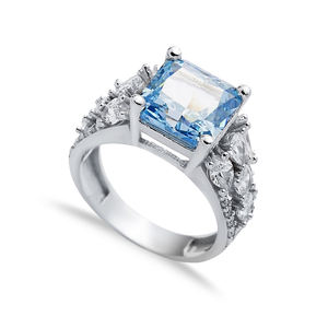 แหวนเงินพลอยสีเหลี่ยมดีไซน์สี่เหลี่ยมหินอความารีนพลอยทำด้วยมือสไตล์ตุรกีเครื่องประดับเงินสเตอร์ลิงสำหรับ925 - Product Image 1