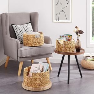 Multifunctional American-Style <b>Large</b> Round <b>Storage</b> <b>Baskets</b> Sustainable Home Lacquer Water Hyacinth Handles VIET STARLIGHT 3-6L - Product Image 3