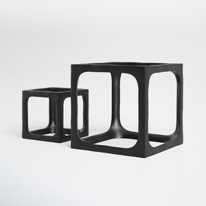 Escultura de cubos de Arte de Metal Vintage moderna hecha a mano Color negro con diferentes tamaños Juego de 2 piezas para decoración de boda de oficina en casa - Product Image 4