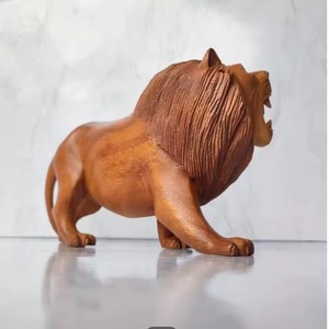 Estatua de León de madera Natural hecha a mano, figuritas de animales talladas a mano, decoración de mesa de escritorio, arte de escultura artesanal - Product Image 4