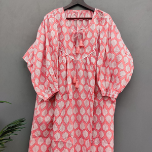 Vestido de mujer de algodón 100%, lavable, ecológico, ligero, diseño Floral, bloque de mano impreso, cintura Natural tejida hermosa - Product Image 1