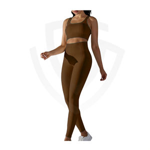 Ensemble de survêtement solide 1 pièce, vêtements de sport pour la salle de sport, la course à pied, le yoga, soutien-gorge de sport, débardeur court, short taille haute, tenues de sport pour femmes - Product Image 1