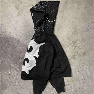 Premium <b>Black</b> Rhinestone Zip Up <b>Hoodie</b> with Custom Applique Logo Streetwear Fashion Hooded Sweatshirt for Men and Women - Product Image 4