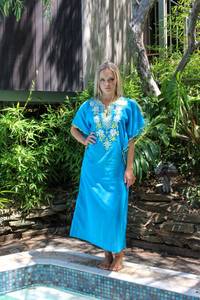 2024 bohème bleu brodé été vêtements de plage caftan plage femme tunique robe de bain Robe maillot de bain couvrir - Product Image 4