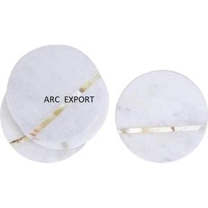 White Color Marble Round Shape <b>Coasters</b> <b>Set</b> of 4 Cafe <b>and</b> Events Table Decoration Natural Stone Marble <b>Coaster</b> for Kitchen Ware - Product Image 4