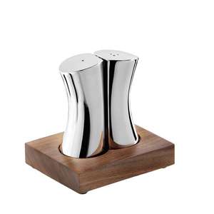 Juego de Salero y pimentero de metal en forma de huevo con base de madera - Product Image 5