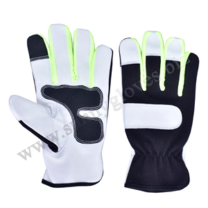 Guantes DE TRABAJO DE SEGURIDAD DE MONTAJE de Palma de cuero de cabra genuino ala pulgar espalda azul costilla montaje mecánico guantes de cuero - Product Image 2