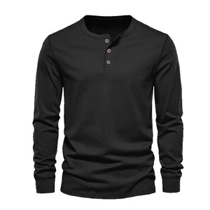 Camiseta de Moda para Hombre, Primavera/Otoño, Elegante, con Botones, Cuello Alto, Color Sólido, Manga Larga, Bolsillo, Camisa Casual para el Trabajo, 100% - Product Image 2