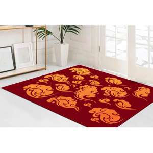 Tapis en laine imprimé nuage d'anime, design patchwork écologique, poils moyens, rouge, décoration intérieure pour cuisine et salle de bain, dos en latex - Product Image 3