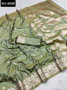 Nuevas colecciones de Sari de seda Banarasi, ropa nupcial del sur de la India, Sari de seda Kanjivaram con Sari de borde de trabajo de tejido ancho pesado - Product Image 3