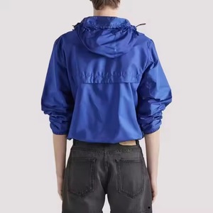 Chaqueta Cortavientos Impermeable con Capucha para Hombre, Color Azul Sólido, Lona de Poliéster, Cierre Frontal con Cremallera, Estilo Casual Deportivo Otoñal, con Bordado - Product Image 4