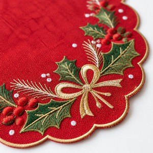 Christmas Placemat Red Embroidered Linen <b>Table</b> <b>Mat</b> Scalloped Edge Holiday <b>Table</b> Decoration for Christmas <b>Dinner</b> Party - Product Image 2