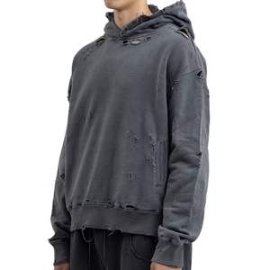 Sudaderas con capucha desgastadas con lavado ácido Jersey ligero de calle con sudaderas con capucha de gran tamaño de estilo vintage para hombres - Product Image 5