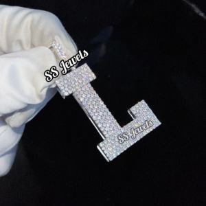 Pendentif initial en diamant de laboratoire VVS1 taille brillant, personnalisé CVD HPHT, style hip-hop glacé, unisexe, cadeau d'anniversaire, serti en argent sterling - Product Image 4