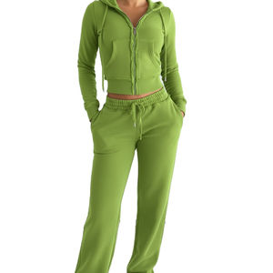 Conjunto Deportivo de Invierno para Mujer, Felpa Lavada al Ácido, con Logotipo Personalizado Bordado, Nuevo, Sudadera con Capucha y Cremallera de Manga Larga, con Cordón para Yoga - Product Image 5