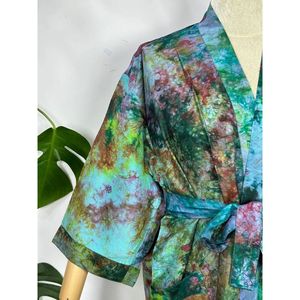 Upcycle Boho Chic Vintage Elegance Silk Sari Kimono Recycled House <b>Robe</b> Duster Cardigan <b>Beach</b> Cover up Sarong - Product Image 3