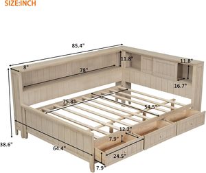 Diván antiguo de madera de leche blanca con estantes de almacenamiento y 3 cajones para dormitorio - Product Image 5
