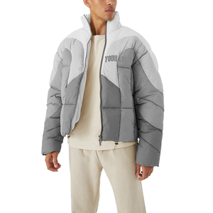 Custom Logo <b>Canvas</b> Stand Collar Front Logo Bubble Men's Winter Thick Warm Oversized Puffer <b>Jacket</b> - Product Image 5