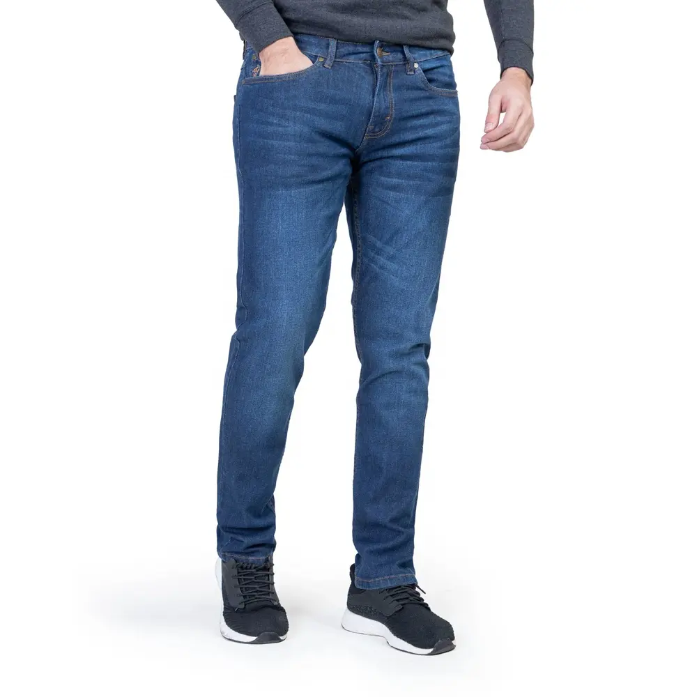 Smart Fit Indigo Blue Stretch Denim Jeans Calças de alta qualidade 98% Algodão 2% Elastano Calças para Homem com Bordado