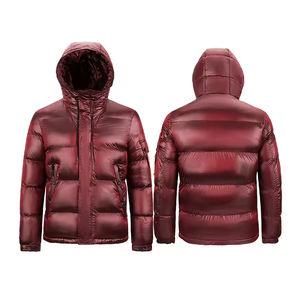 2024 veste longue marron pour hommes avec capuche col montant fermeture à glissière hiver enduit traitement Style haute rue - Product Image 3