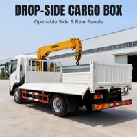 Grue montée sur camion ISUZU GIGA 4x2 avec flèche hydraulique droite HWHC, étais de type H et benne basculante pour levage de charges de construction