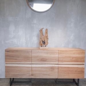 Buffet de rangement contemporain en teck finition naturelle à tiroirs cadre en acier d'Indonésie - Product Image 2