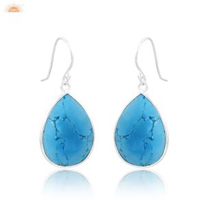 Boucles d'oreilles de mariage pour femmes en argent sterling fin avec pierre précieuse turquoise Matrix, fournisseur de bijoux - Product Image 3