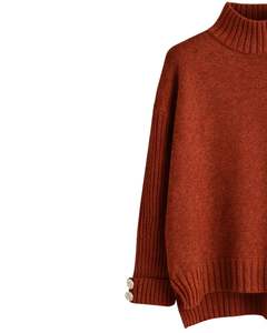 Ensemble pull en maille marron rouillé et pantalon large pour femme, pull à col montant, vêtements de détente, tenue d'hiver, fournisseur OEM - Product Image 3