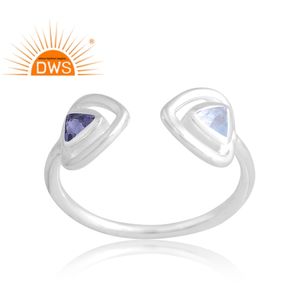 Nouveau Design élégant 925 argent Sterling naturel bleu topaze et iolite bague en pierres précieuses conception personnalisée bijoux pour femmes cadeau pour elle - Product Image 1