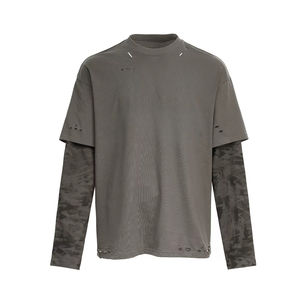 T-shirt à manches longues Vintage délavé à l'acide coton 320gsm Camouflage manches de haute qualité logo personnalisé Sweat-shirt à double manches pour hommes - Product Image 1