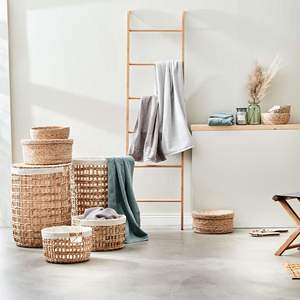 Cesta de almacenamiento de jacinto de agua Natural tejida a mano, cesta de mimbre de ratán para la colada, organización, almacenamiento en el hogar, manijas de cesta de algas marinas - Product Image 3