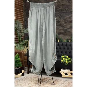 Paça Düğmeli Fileli Keten Şalvar Pantolon - Product Image 5