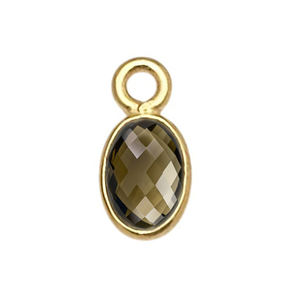 Dijes Ovalados de Cuarzo Ahumado de 6x4 mm con Engaste de Plata de Ley 925 Chapado en Oro, Conjunto de Engaste para Colgante de Cuarzo Ahumado, Proveedores de Joyería de Plata - Product Image 1