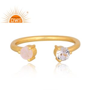 Venta caliente de plata esterlina chapada en oro Arco Iris Luna piedra y aguamarina piedra preciosa anillo ajustable Demi fabricante de joyería fina - Product Image 2