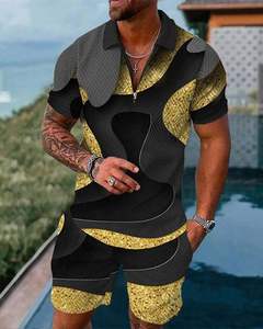 Conjunto de ropa de verano para hombre, transpirable, de talla grande, informal, con cremallera, cuello, Polo, pantalones cortos, estampado colorido, 2 uds. - Product Image 5