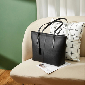 Black Genuine Leather Tote Bag Women Minimalist Open <b>Top</b> Daily Use Handbag - Product Image 4