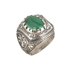 Bague pour homme en argent sterling 925 avec pierre ovale en malachite, design style stylo, pour un usage quotidien - Product Image 1