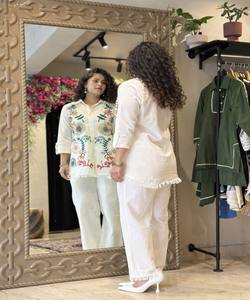 Conjunto de Ropa Étnica con Bordado de Algodón de Aspecto Lujoso, Ropa Festiva, Precio al por Mayor, Multicolor, Secado Rápido, en Existencia - Product Image 2